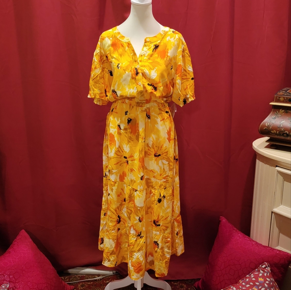 🥨Harlowe and Rose Dress, XL, Yellow Floral